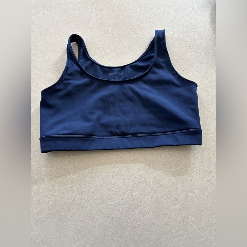 Ivy Park Navy Blue Sports Bra With Front Cutout and Mesh Insert